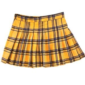 love, Fire Yellow Plaid Pleated Mini Skirt